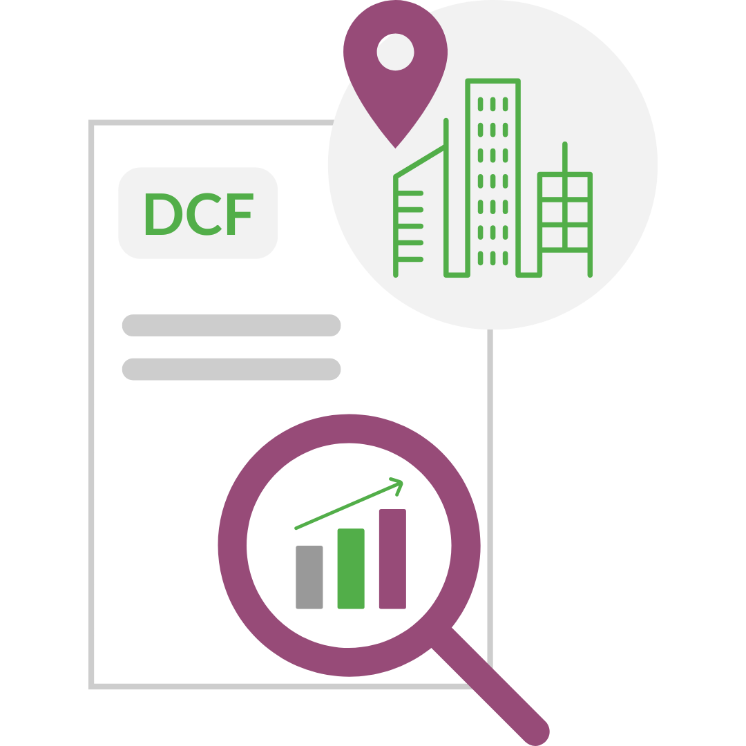 Grafische Darstellung des Quick DCF-Checks für Immobilieninvestitionen mit Standortdaten und Analyse.