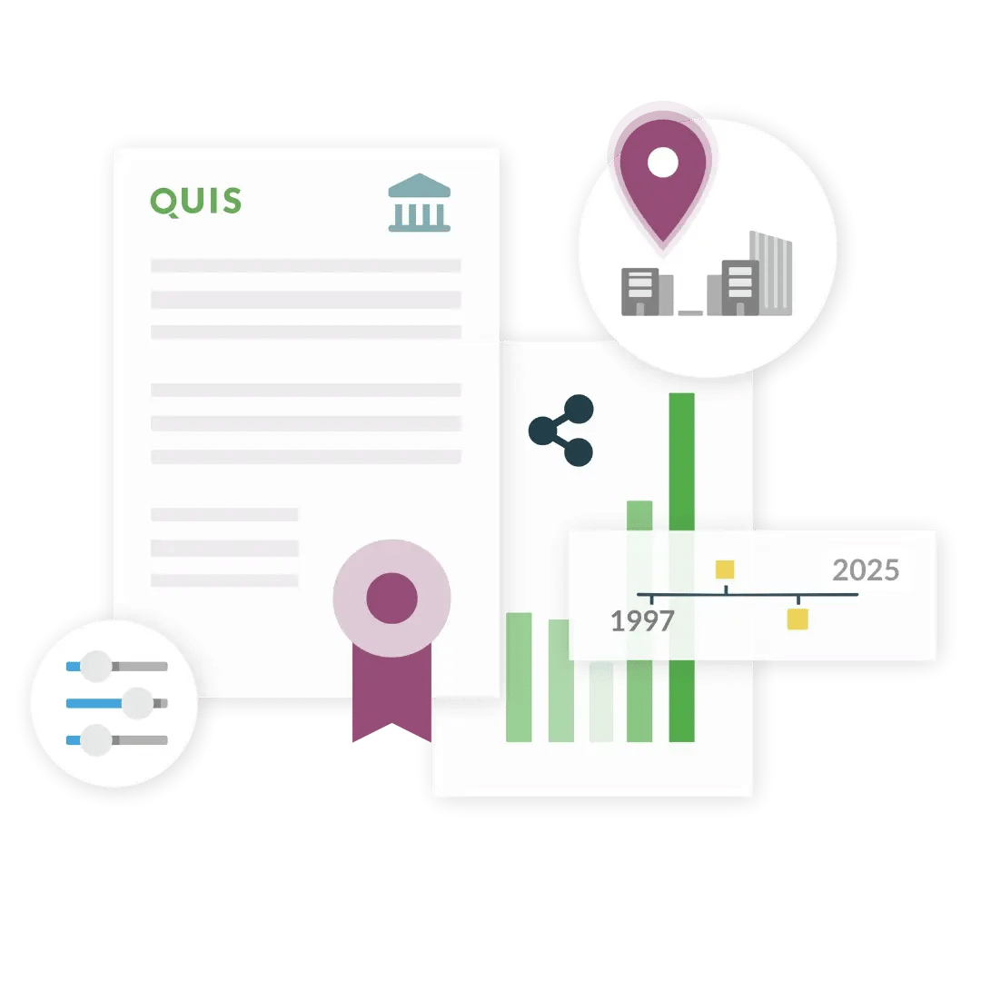 Visuelle Darstellung von QUIS-Analysetools, einschließlich Dokumente, Diagramme und Standortmarker zur Analyse von Leerstandsquoten und Markttrends. Visuelle Darstellung von QUIS-Analysetools, einschließlich Dokumente, Diagramme und Standortmarker zur Analyse von Leerstandsquoten und Markttrends.