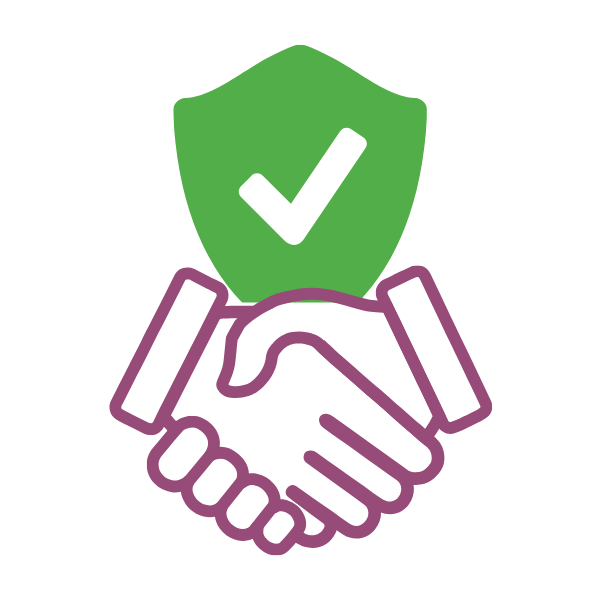 Symbol eines Handschlags mit einem grünen Häkchen, das Transparenz und Vertrauen zwischen Vermietern und Mietern darstellt.