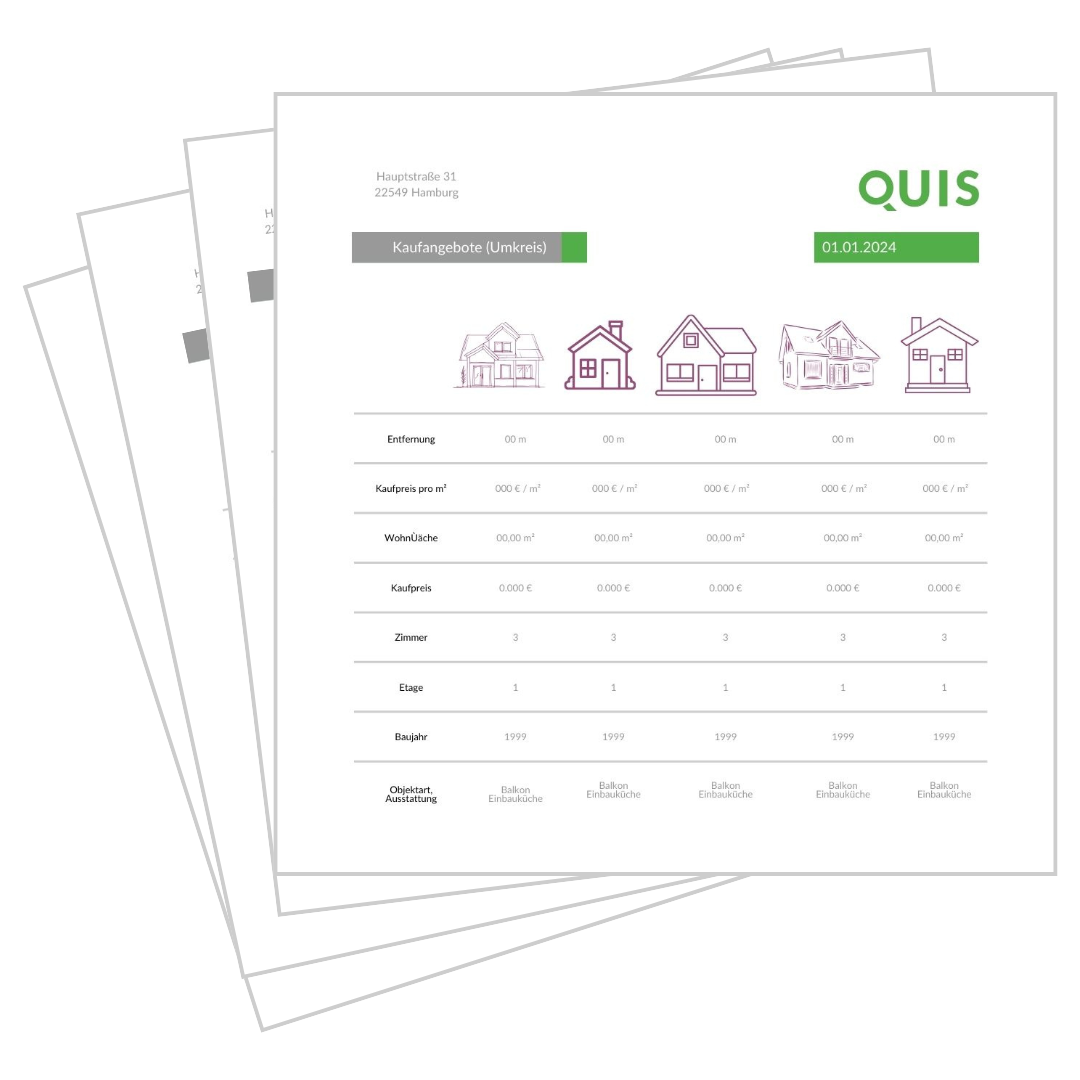 Vergleichbare Objekte zur realistischen Einschätzung der Marktmiete und Bewertung von Wohnimmobilien.