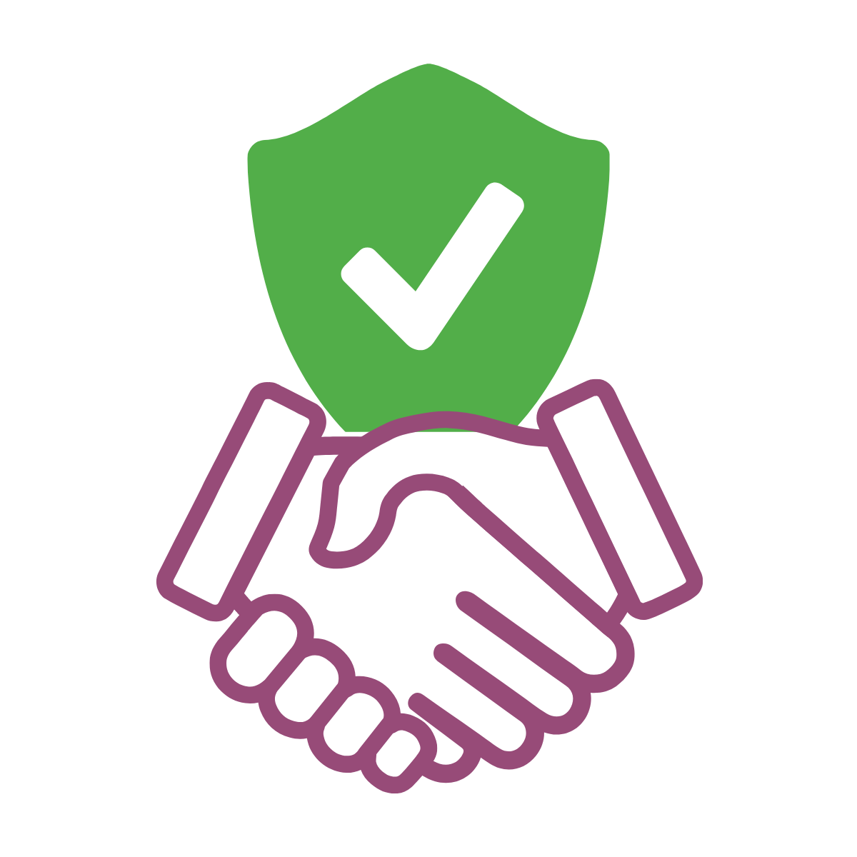 Symbolgrafik für Partnerschaft und Vertrauen. Handschlag mit Häkchen als Zeichen für Fairness. Symbolgrafik für Partnerschaft und Vertrauen. Handschlag mit Häkchen als Zeichen für Fairness.